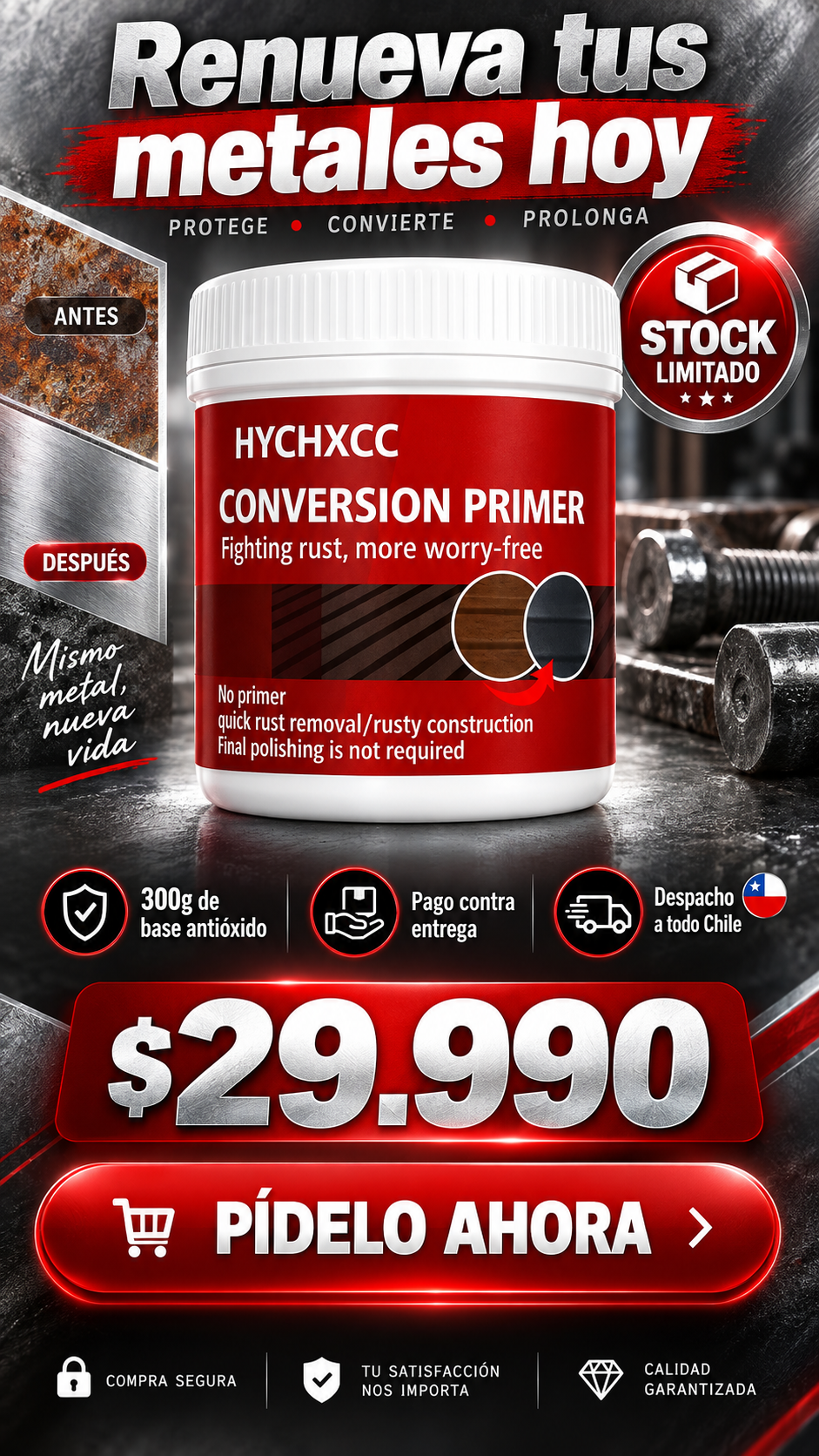 MetalRevive™ | Tratamiento para Óxido en Rejas y Metales · Pack 3 x 300 g