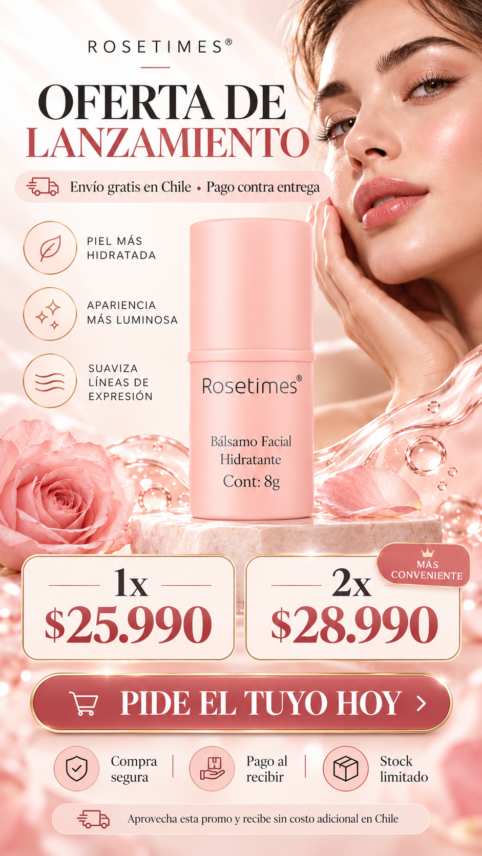 Rosetimes Radiance — Bálsamo Facial Hidratante Antiarrugas.