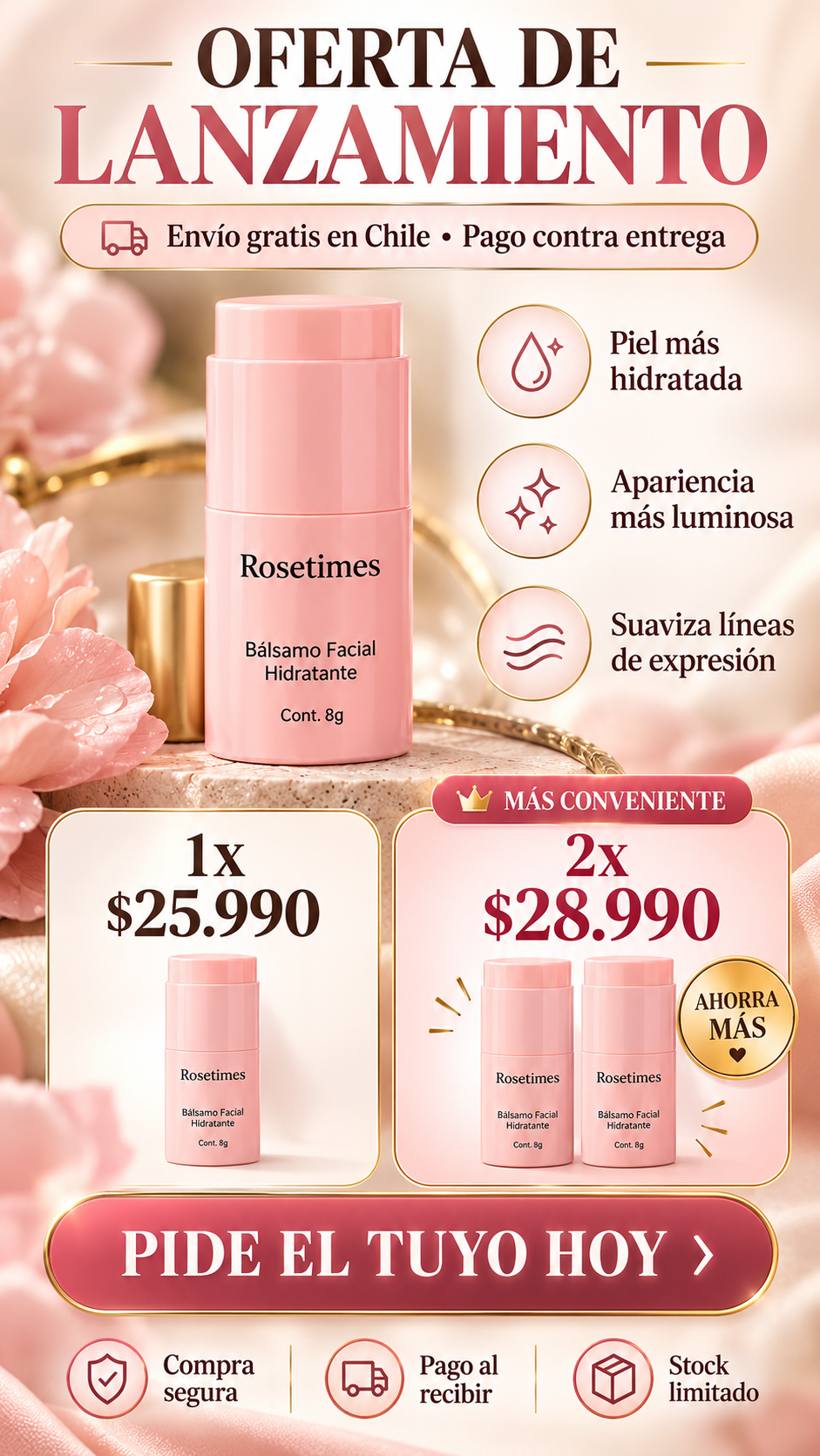 Rosetimes Radiance — Bálsamo Facial Hidratante Antiarrugas.