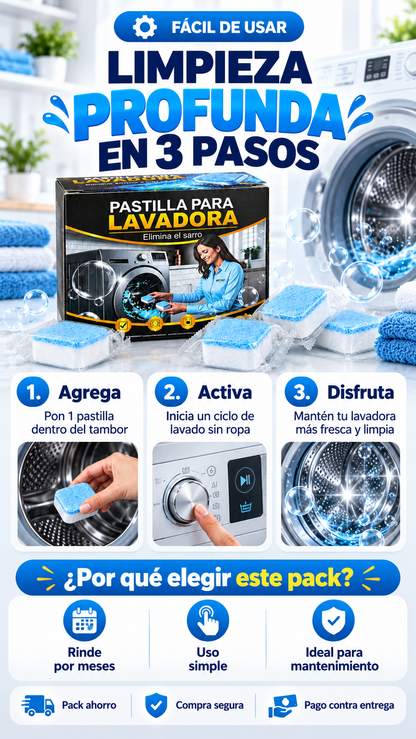 LavaClean Pro™-Pack De 12 Pastillas Limpia Lavadora